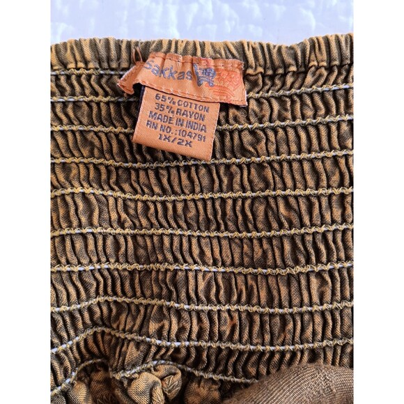 Sakkas Boho Maxi Dress 1X/2X Tan Embroidered Crinkle Cotton Rayon Elastic Bust - Picture 13 of 14